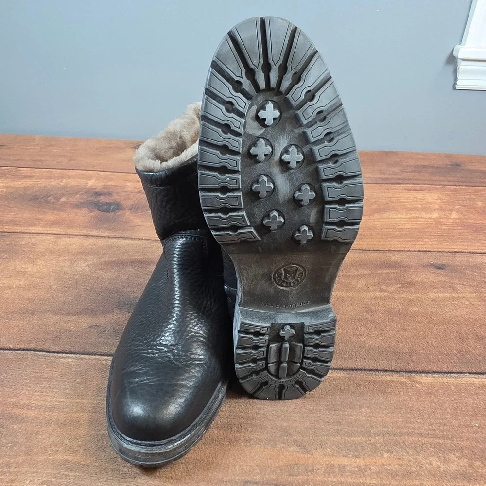 Mephisto Leonardo Leather Fur Lined Boots 10.5 Black Excellent Shearling Lined